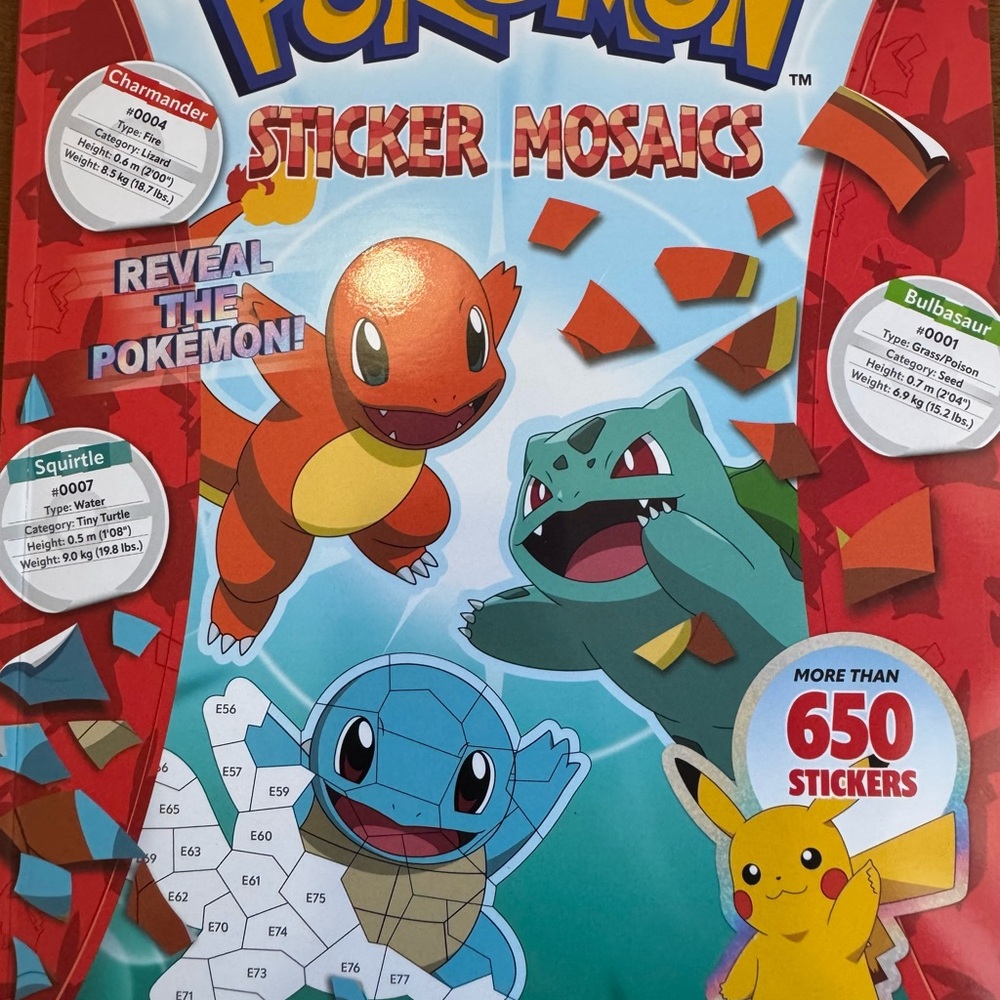 Two "Pokémon Sticker Mosaics: All-Time Favorites!" activity book.